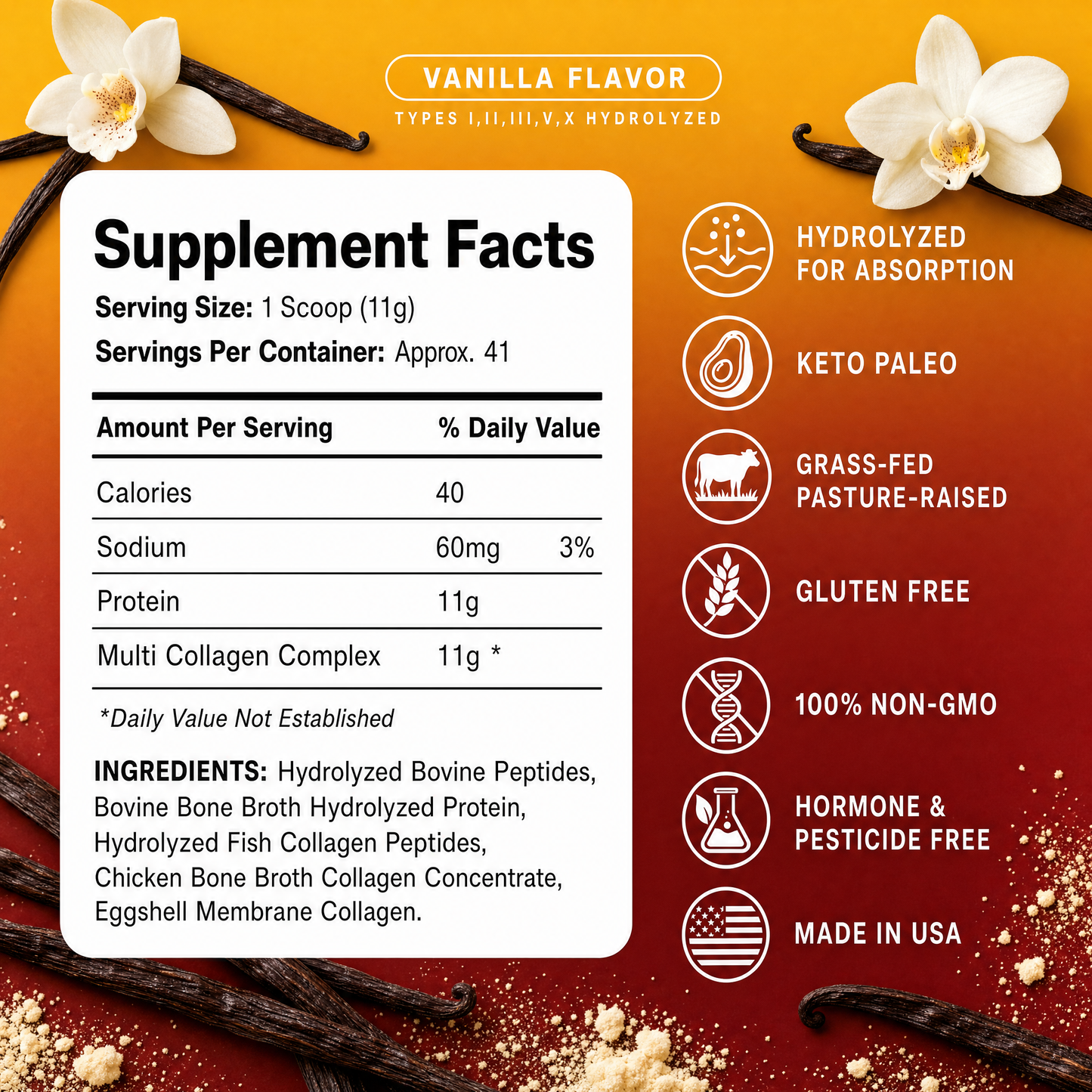 Multi Collagen Peptides Types (I, II, III, V, X)